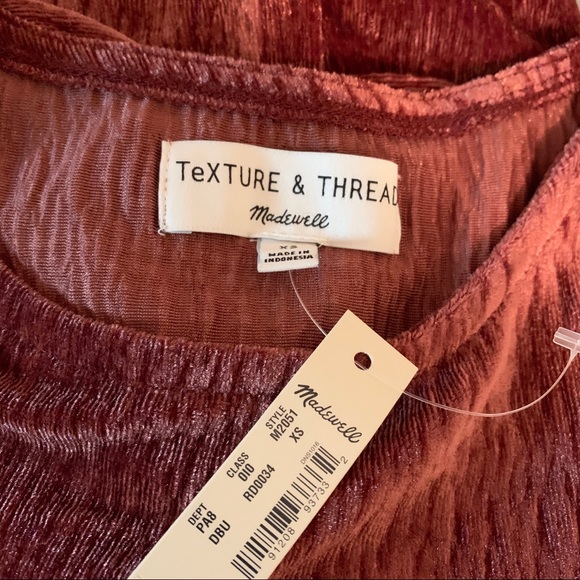 Madewell Crinkle Velvet Flutter Sleeve Icon Top in Burgundy Red  NEW - Picture 5 of 5